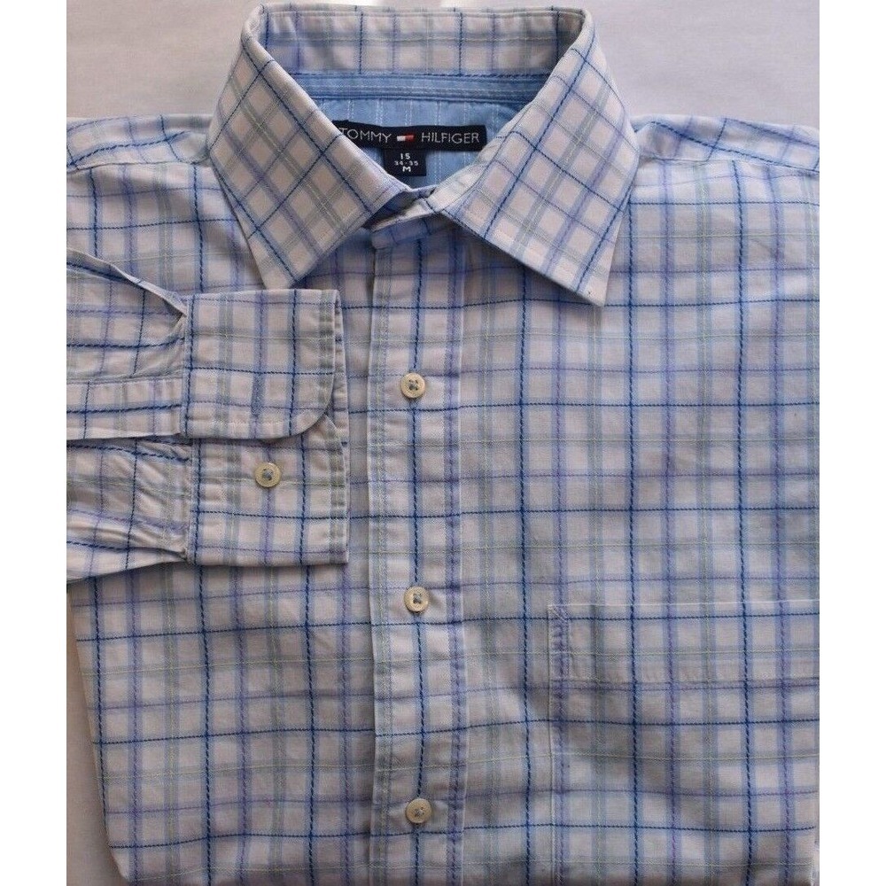 Tommy Hilfiger Men's Blue Plaids & Checks L/S Button Up Cotton Medium Shirt - Picture 11 of 12